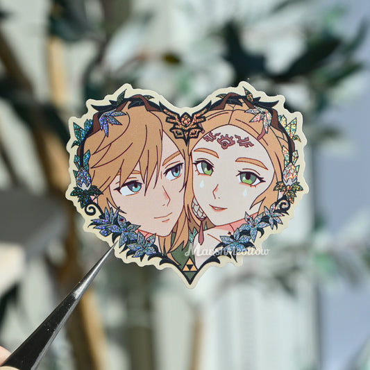 TotK Link & Zelda Heart Frame Holo Sticker
