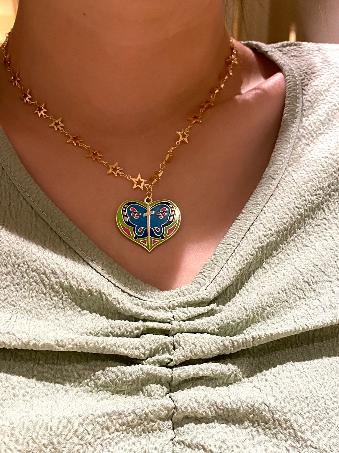 Heart Butterfly Sword Necklace