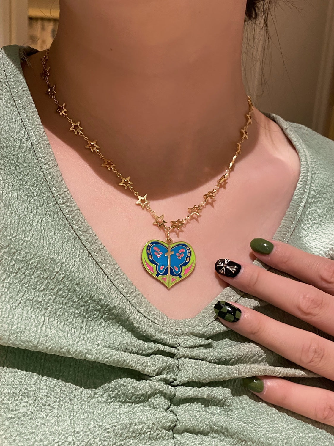 Heart Butterfly Sword Necklace