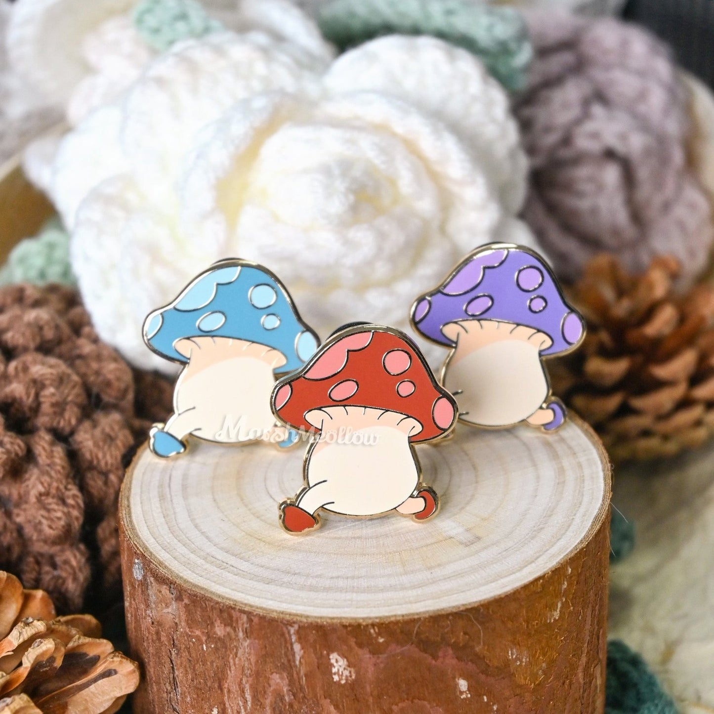 walking mushroom pins inspired from anime delicious in dungeon