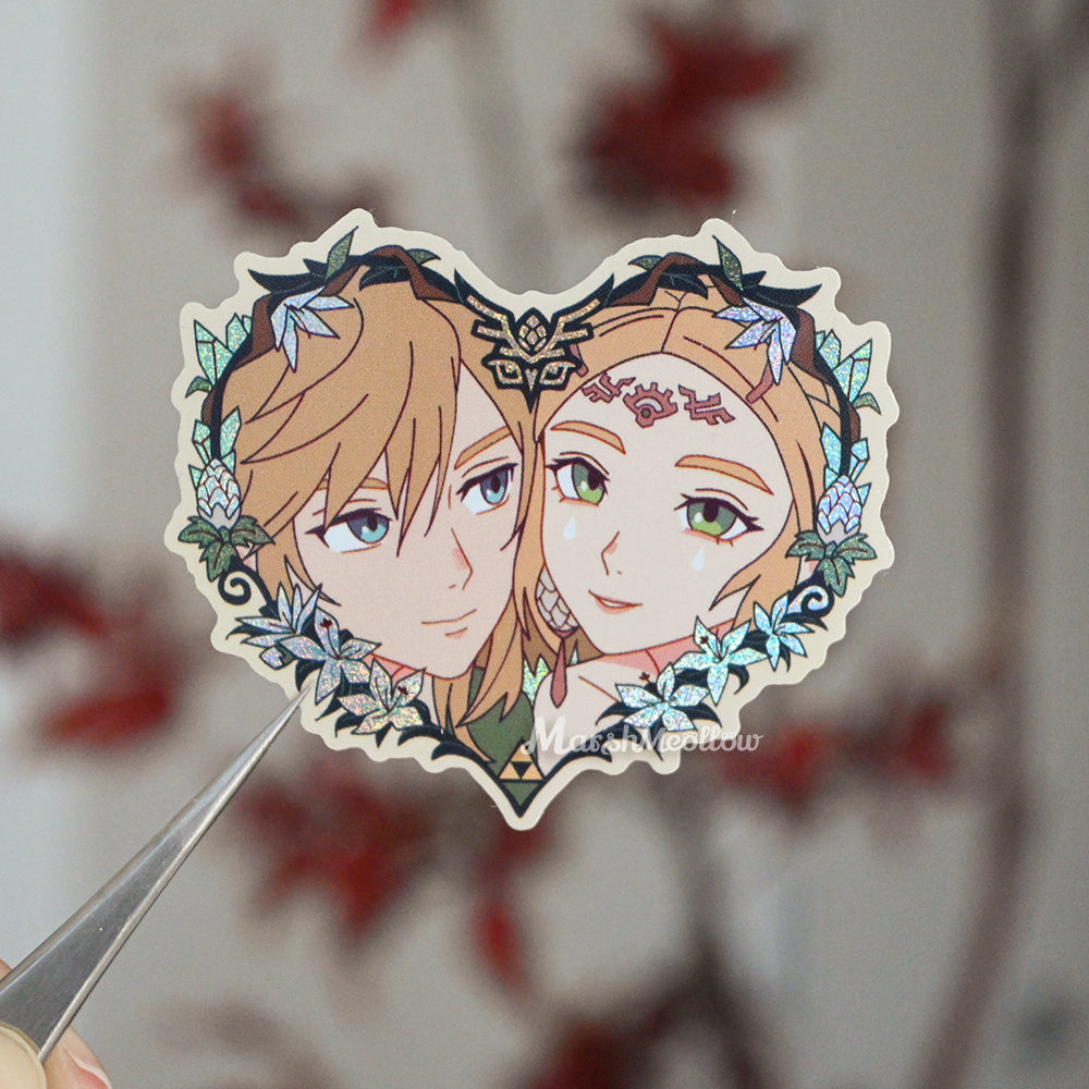 TotK Link & Zelda Heart Frame Holo Sticker