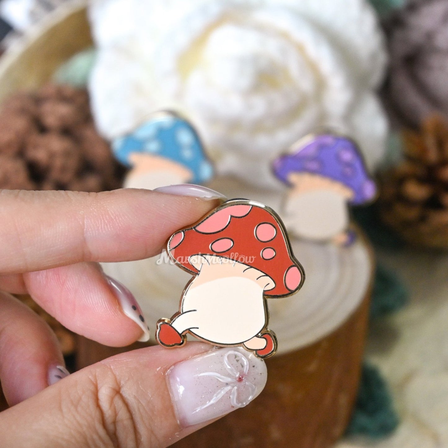 walking mushroom pins inspired from anime delicious in dungeon